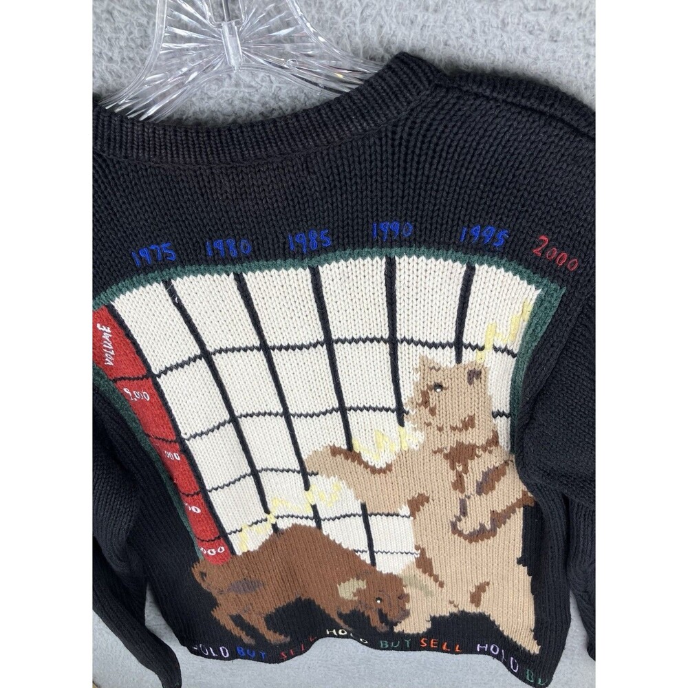VTG Y2K Eagle's Eye Stock Market Snap Cardigan M Bulls Bears Buy-Sell-Hold RARE - Picture 9 of 12